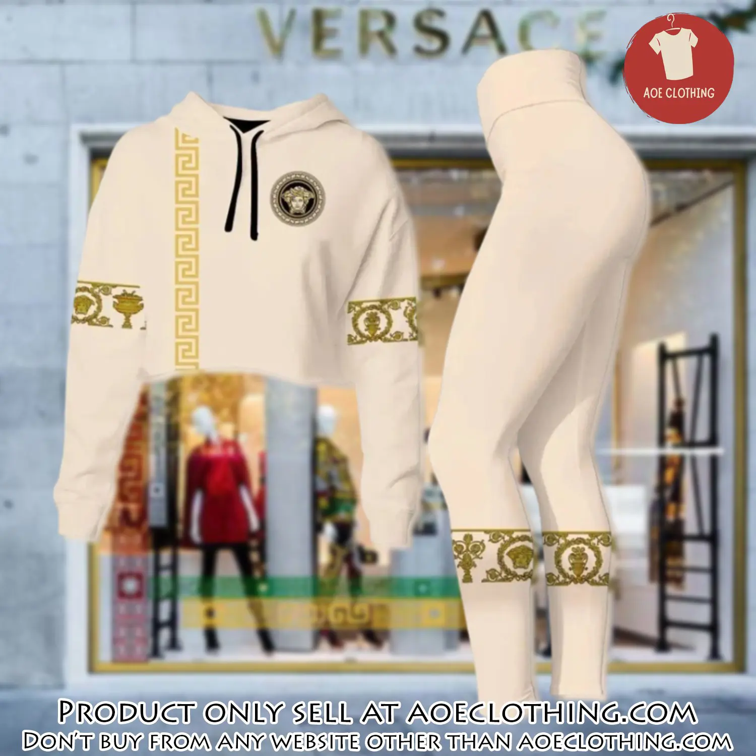 Versace medusa cream luxury brand clothes leggings and crop top set for women aoe1455424